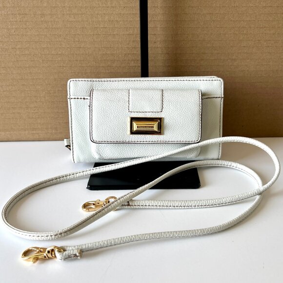 Tignanello Perfect Pockets Organizer Leather Crossbody, Cream, Detachable Strap - Picture 1 of 15